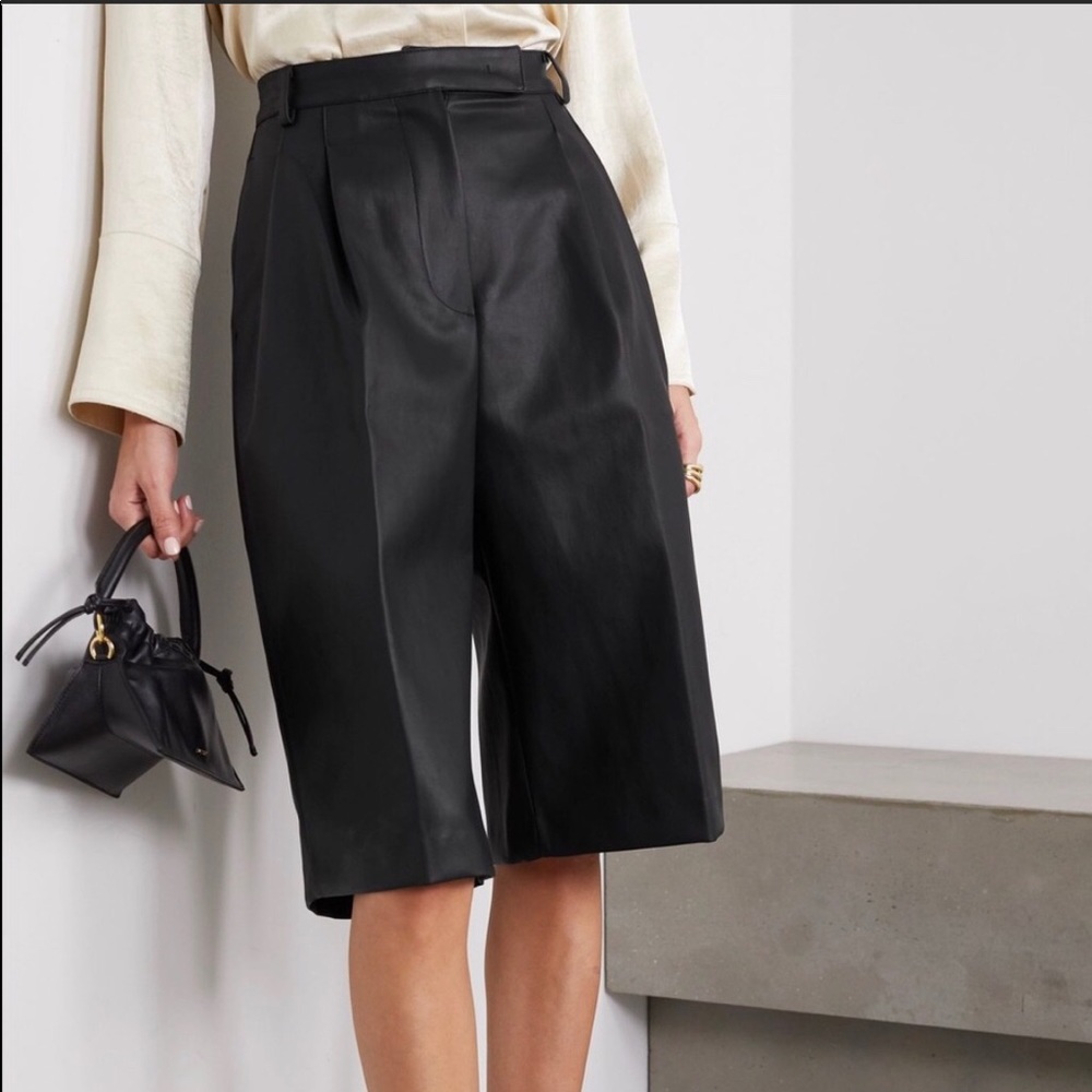 FRANKIE SHOP High Rise Black Faux Leather Shorts